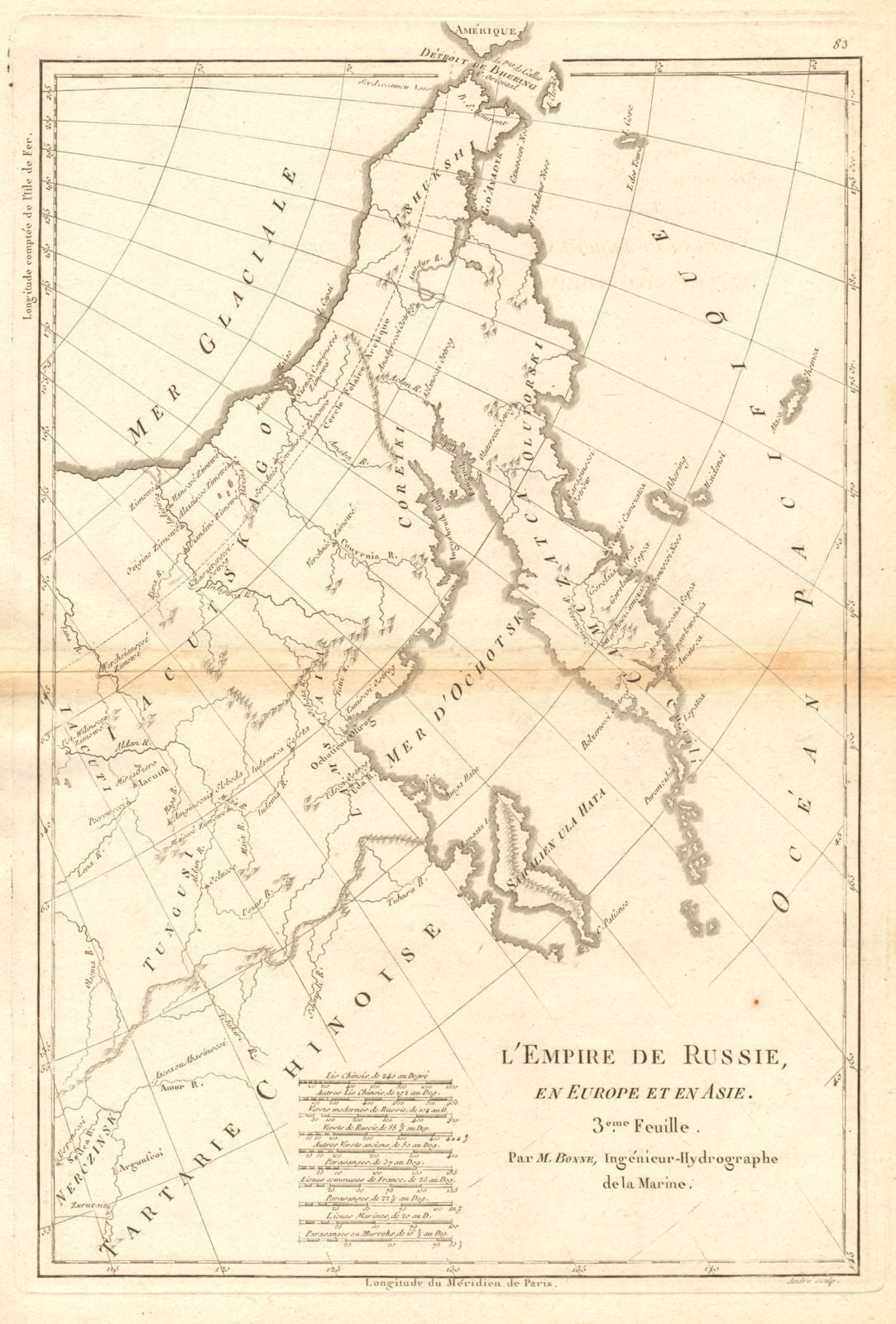 L’Empire de Russie en Europe et en Asie. 3rd sheet. Russia East. BONNE 1788 map